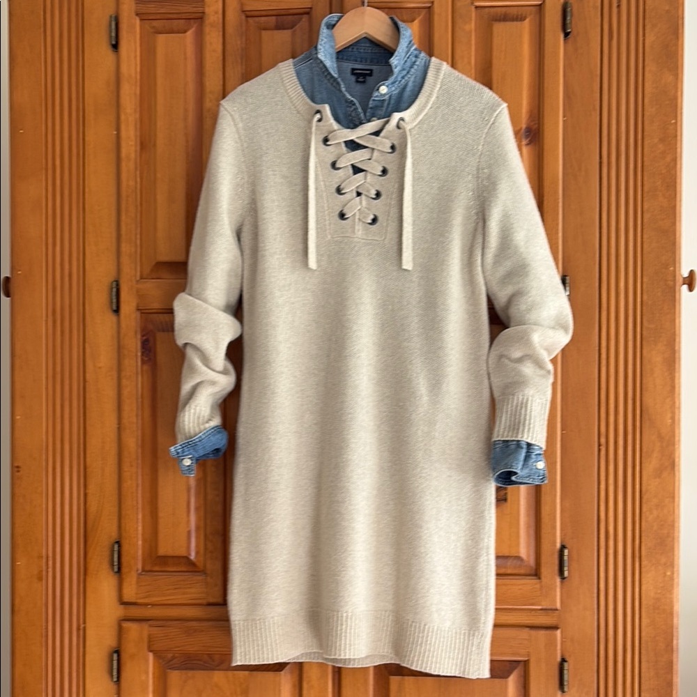 Madewell Cream Crew Neck Long Sleeve Sweater Dress - Picture 2 of 9